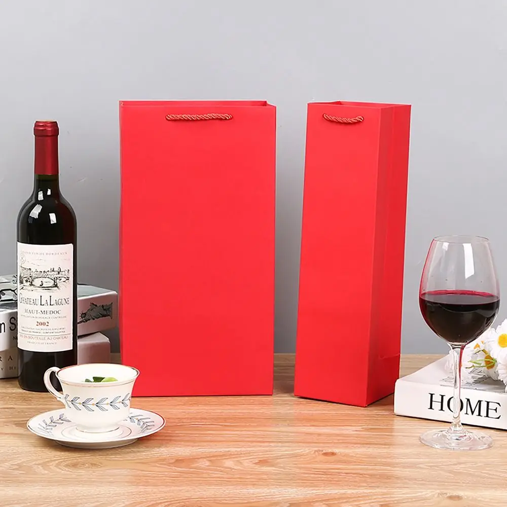 Gift Packaging Red Wine Gift Bag Champagne Drinks Carrier Single/Double Bottle Flower Paper Bag Kraft Paper Bag Festivals