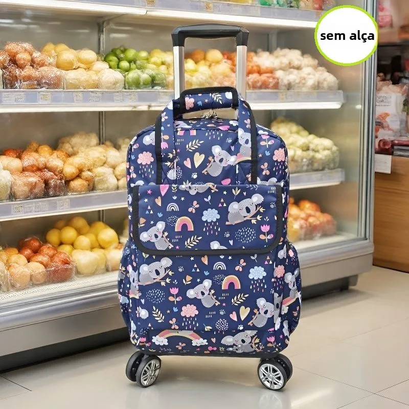 women's-short-trip-large-capacity-foldable-waterproof-carry-on-luggage-bag-with-pull-rod-cartoon-print-rolling-suitcase