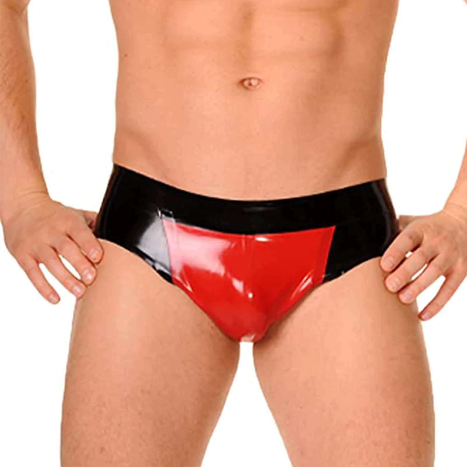 

Latex Briefs Panties Handmade Black with Red Trims Shorts Rubber Underwear Handmade Sexy Fetish for Men Customize