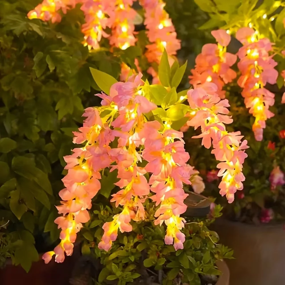 Solar Wisteria Flower String Lights IP65 Waterproof LED Outdoor Garden Lights for Balcony Fence Porch Terrace Wedding Decor