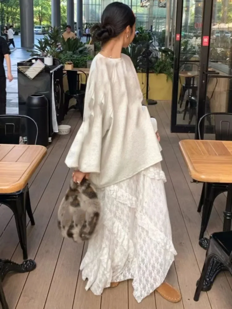Lace Jacquard Skirt For Women High Waist Irregular Ruffled Elegant Jupe 2025 Faldas Mujer De Moda Fashion Sweet Summer Skirts