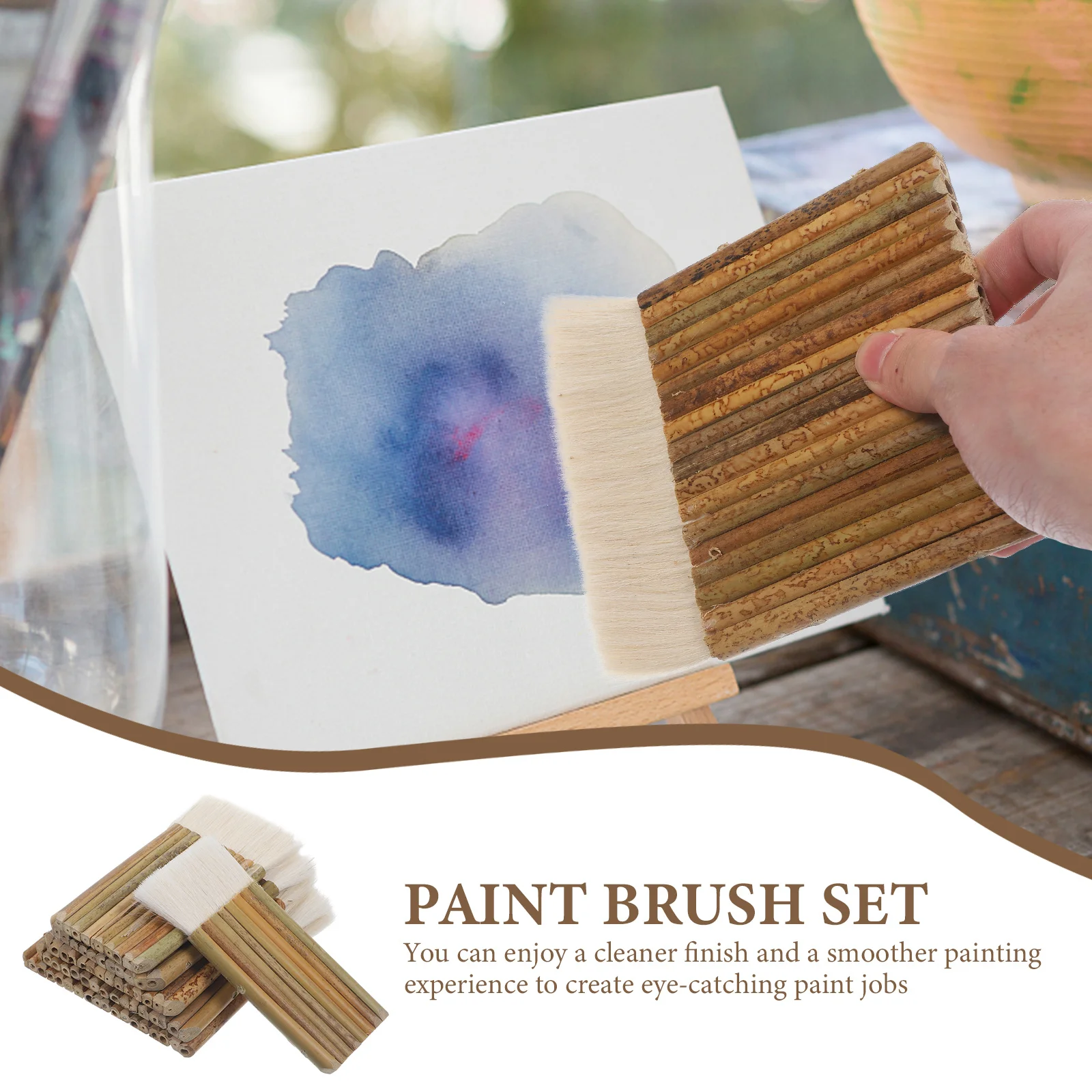 

6Pcs Sheep Hair Brush Wooden Handle Flat Paintbrush Set DIY Painting Brush for Art Furniture Wall Painting Paint