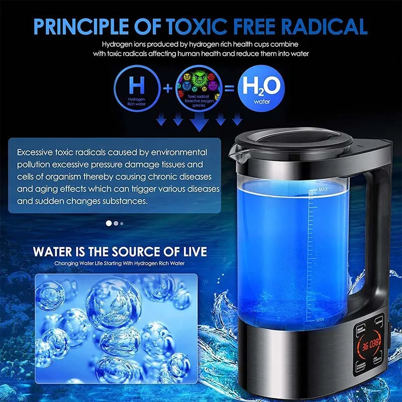 Time Display 2L Electric Hydrogen Rich Water Kettle Water Ionizer Machine Water filter Drink SPE+PEM Hydrogen Water Generator