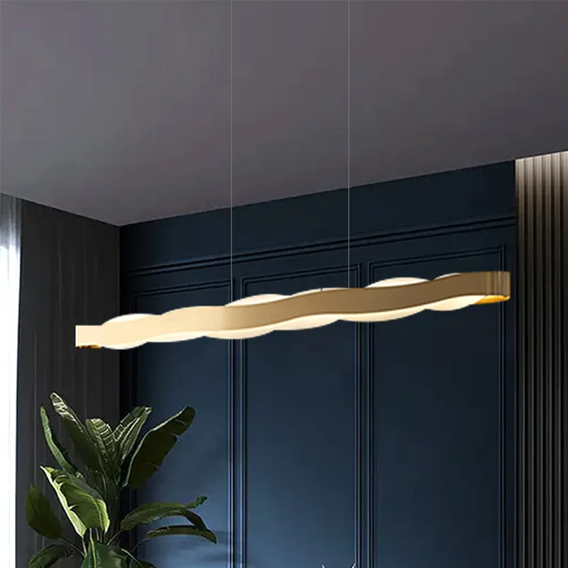 Modern LED Stainless Steel Wavy Strip Ceiling Chandeliers Light Gold Black Pendant Lamp Living Dining Room Hanging Light Decor