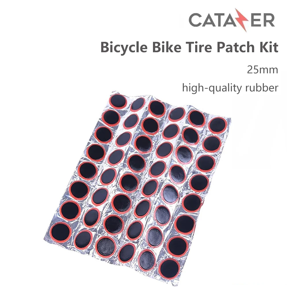 CATAZER 48PCS Durable Bicycle Bike Tire Patch Kit 25mm Waterproof Round Rubber Tire Patches Bike Tire Patche Inner Tube Puncture