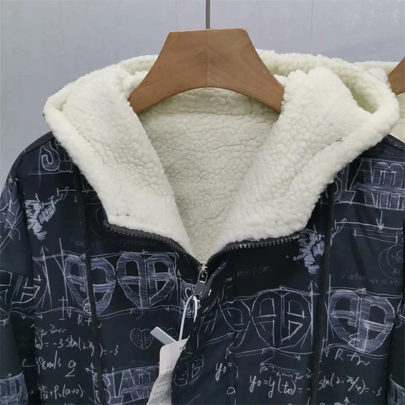 Abrigo de lana de cordero de imitación con capucha para hombre y mujer, chaqueta gruesa de terciopelo, ropa de abrigo de marca, versión de invierno