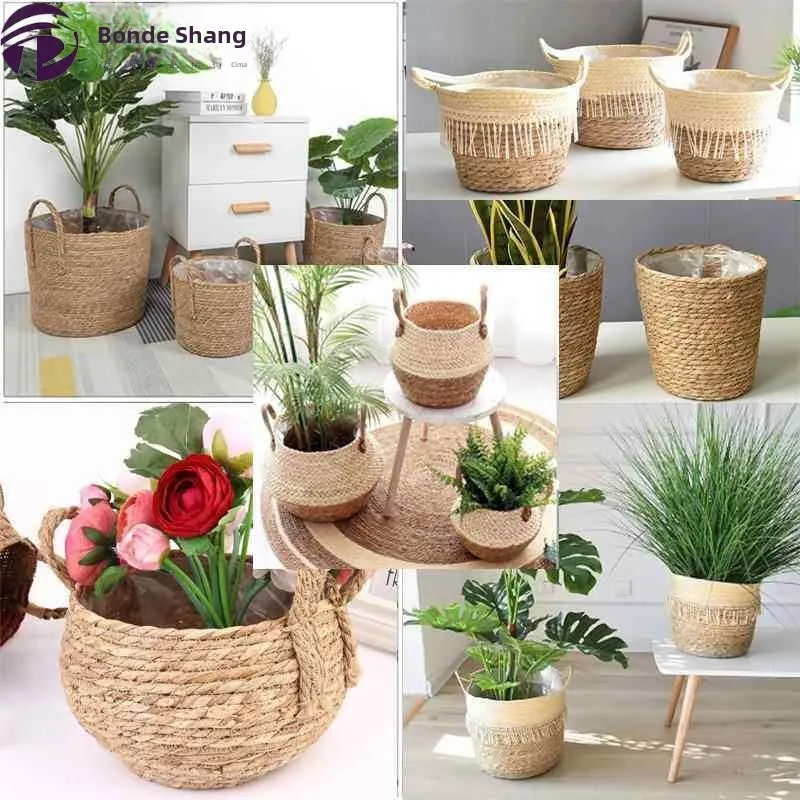 nordic-style-woven-basket-plant-pot-bamboo-basket-greenery-tray-vine-woven-basket-kitchen-storage-rack-bowl-rack-bondang