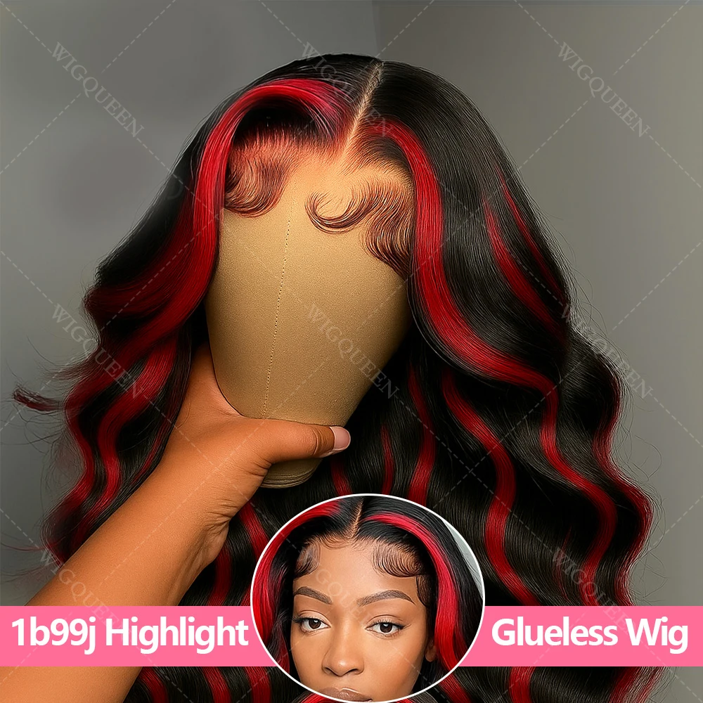 

Ombre Red Highlight Body Wave Human Hair Wig Vietnames 5x5 Lace Front Human Hair Glueless Wigs Burgundy Colored Lace Frontal Wig