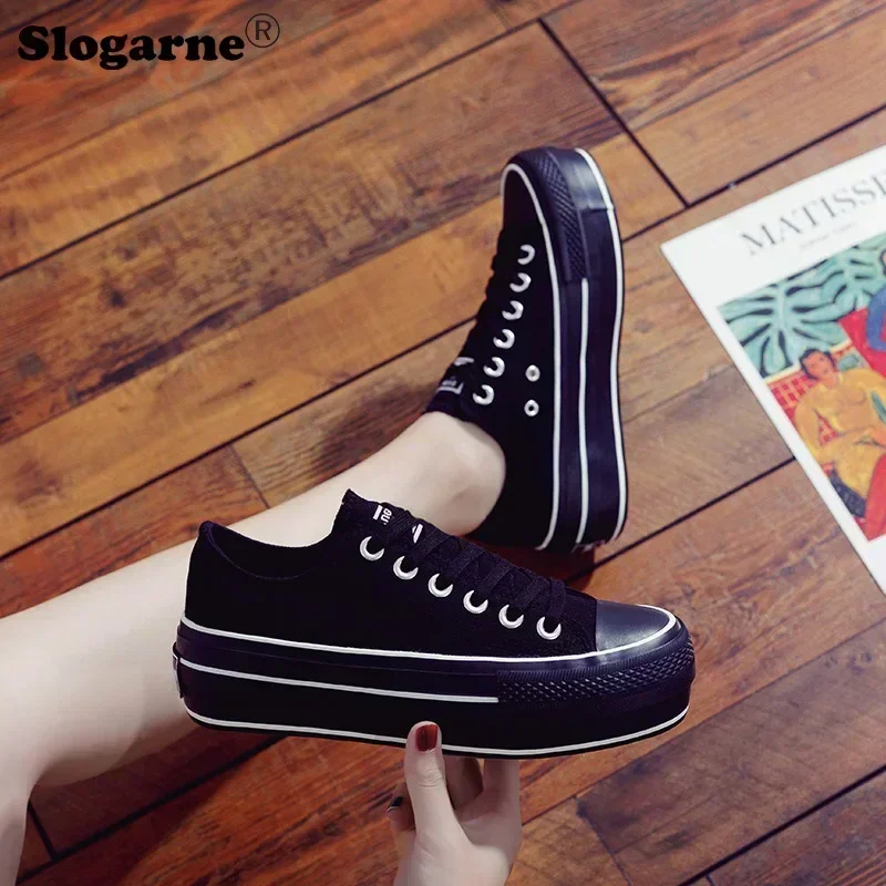 2024 New Student's Spring Autumn Sneakers Girls 5CM Thick Sole Invisible Height Increased Canvas Shoes Kids' Casual Sports Shoes