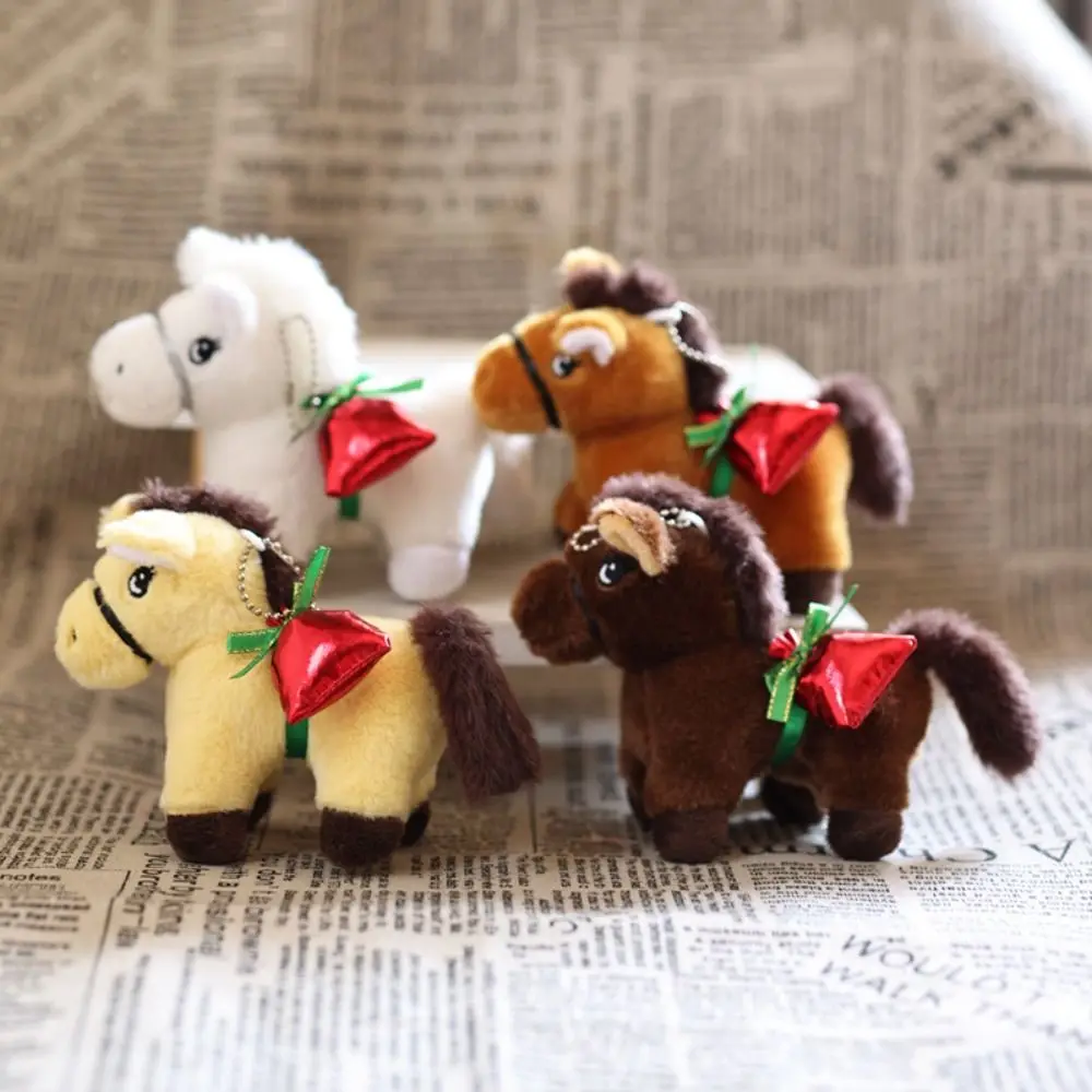 Chinese Style Vintage Pony Keychain Mascot PP Cotton Cartoon Animal Stuffed Fluffy Portable Chinese Horse Keyring