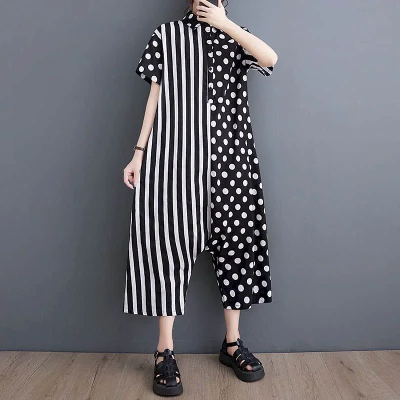 Patchwork Jumpsuits Women Harajuku One Piece Outfit Women Aesthetic Loose Korean Fashion Cross-Pants Casual Vintage Playsuits