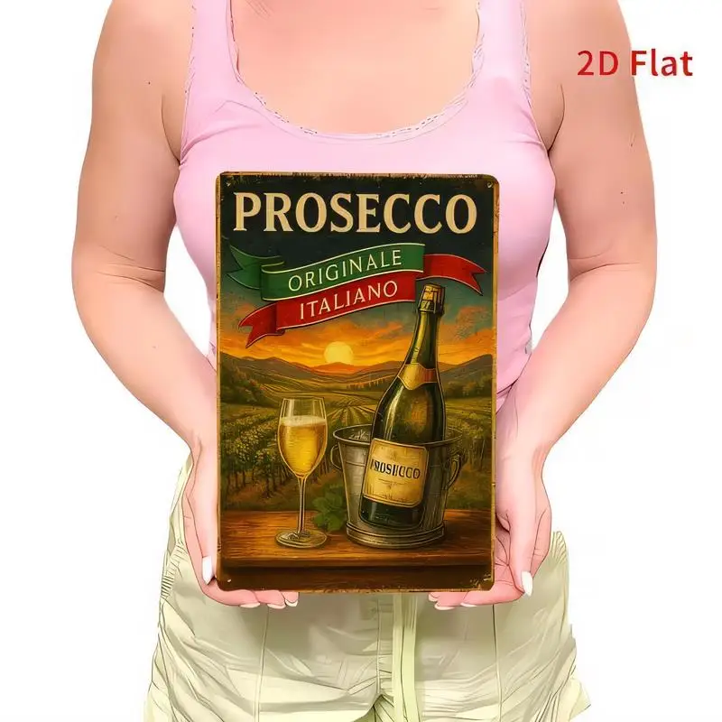 Prosecco Originale Italiano Vintage Metal Tin Sign - Retro Sunset Vineyard & Wine Bottle Design, Iron Wall Art for Bar, Kitchen,