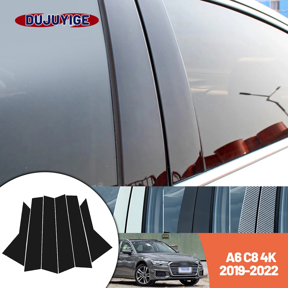 

Ярко-черная наклейка на дверь и окно из углеродного волокна B C, наклейка на стойку Подходит для Audi A6 C8 4K 2019-2022 2020 2021