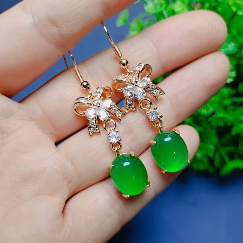 

Fashion New Agate Chalcedony Inlaid Earrings Ethnic Style Women's Models