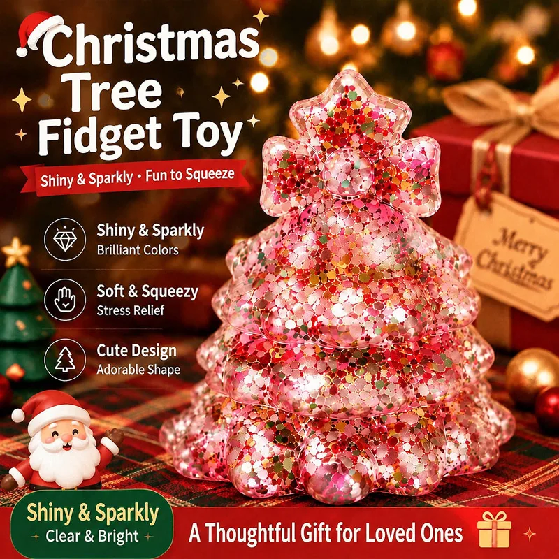 New Christmas Tree Squishy Toy Filled Maltose With Sparkling Glitter Stress Relief Slow Rebound Elastic Asmr Sensory Gift Supply