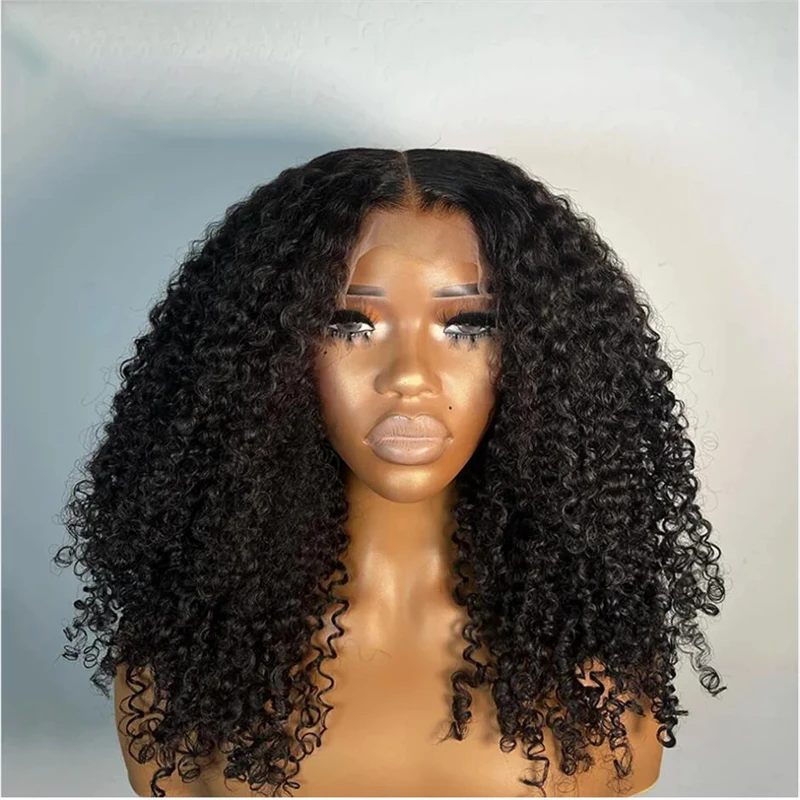 Middle Part Soft Glueless 26inch  long Black Kinky Curly Lace Front Wig Burgundy for Black Women Wine Red Daily Shoulder Length