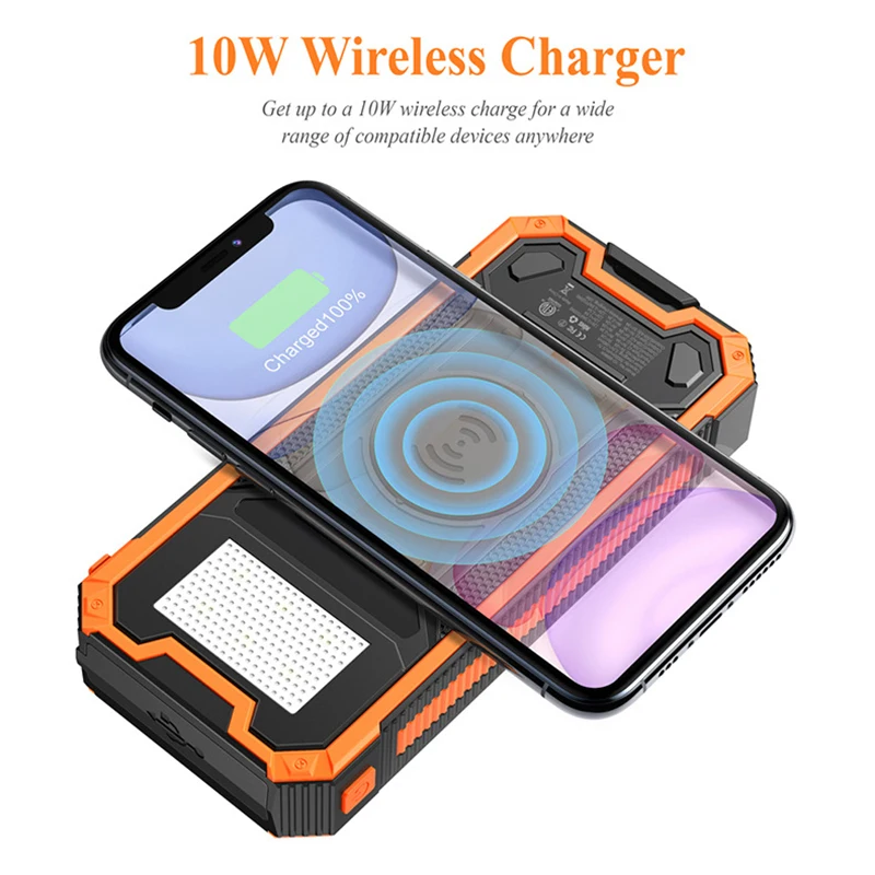 

Solar Power Bank 30000mAh 10W Qi Wireless Charging Powerbank for iPhone 13 Samsung Xiaomi Poverbank Portable Charger with Light