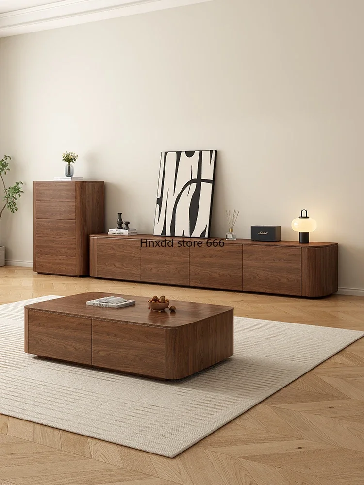 All solid wood small apartment floor-to-ceiling TV cabinet coffee table combination simple modern living room