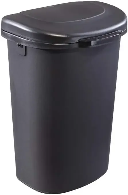 Touch Top Trash Can/Wastebasket with Lid, 13-Gallon, Small Black Garbage Bin for Home/Kitchen/Bathroom/Bedroom/Office