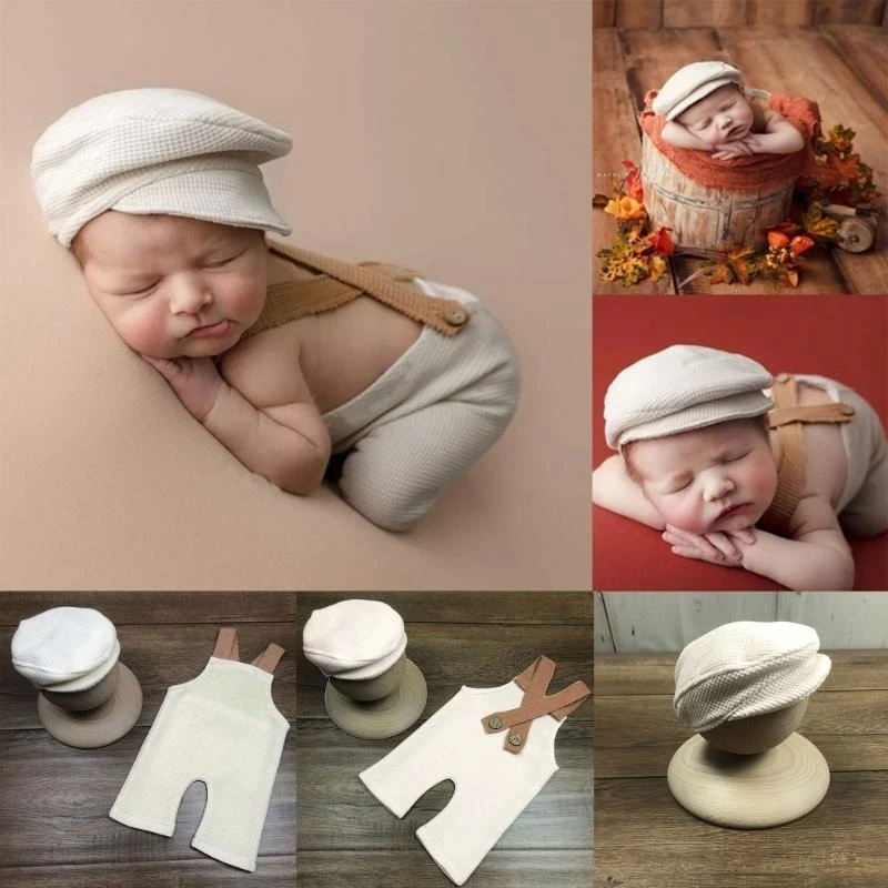 0-1M Newborn Photography Clothes Baby Girl Boy Duckbill Hat with Strap Pants Newborn Photography Props Studio Accessory