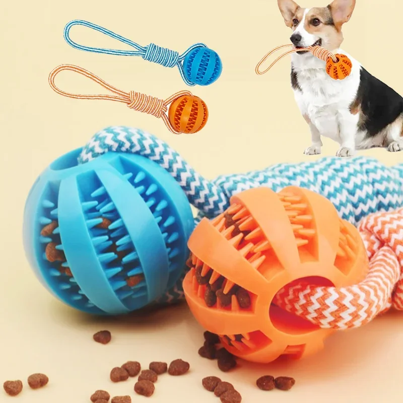 Interactive Pet Treat Balls with Rope Dog Rubber Leaking Balls Toy for Small Large Dogs Chewing Bite Resistant Toys Pet Supplies