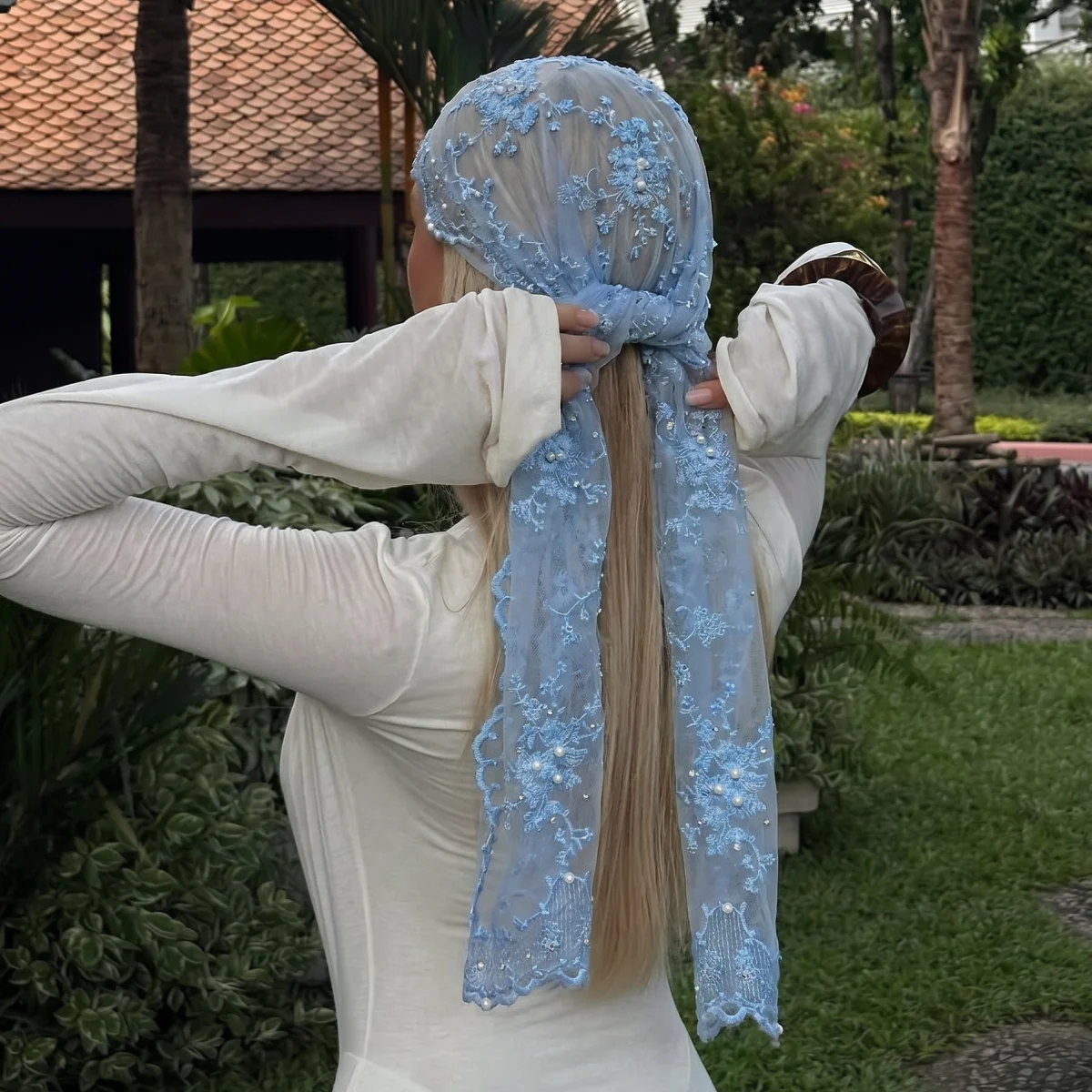 New Lace Scarf Women Lightweight Hijab Elegant Print Silk Neckerchief Shawl Wraps Headband Handle Hair Accessories Bandana 2026 view 5