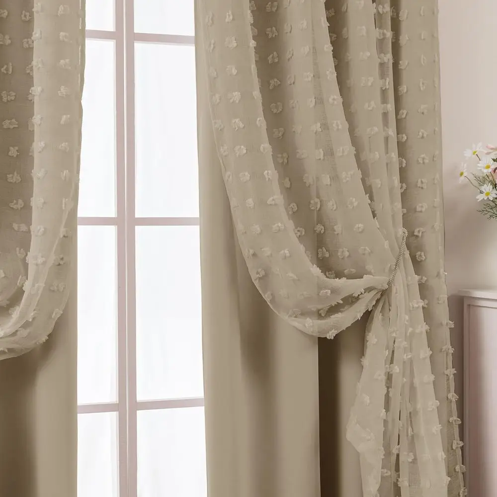 84 Cortinas bohemias color caqui neutro, color topo, juego de 2 paneles para sala de estar, cortinas estilo granja marrón claro para dormitorio y guardería