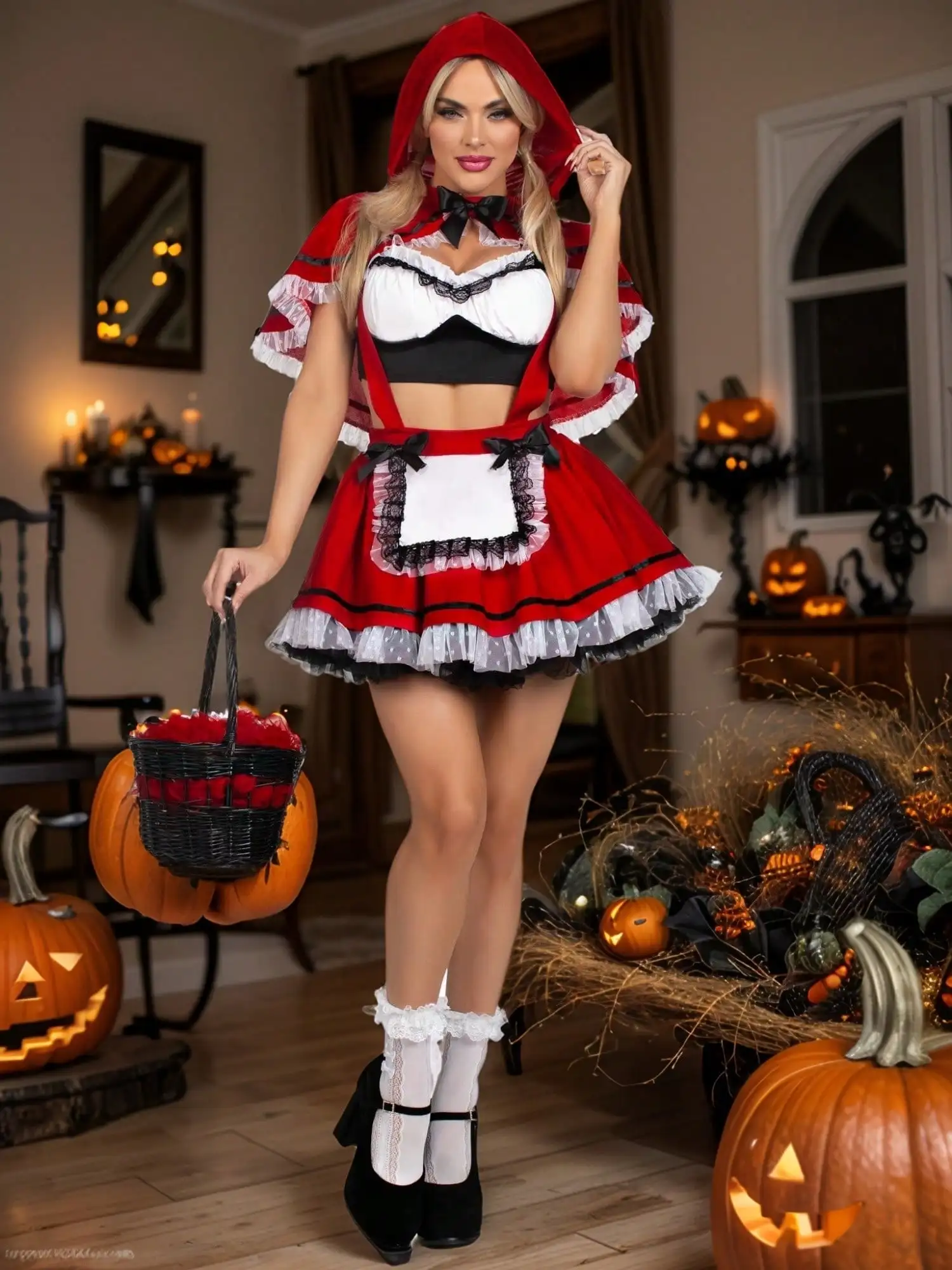 

Maid Outfit Anime Cosplay Costume French Apron Fancy Lace Trim Dress For Women Halloween Role-Play Party