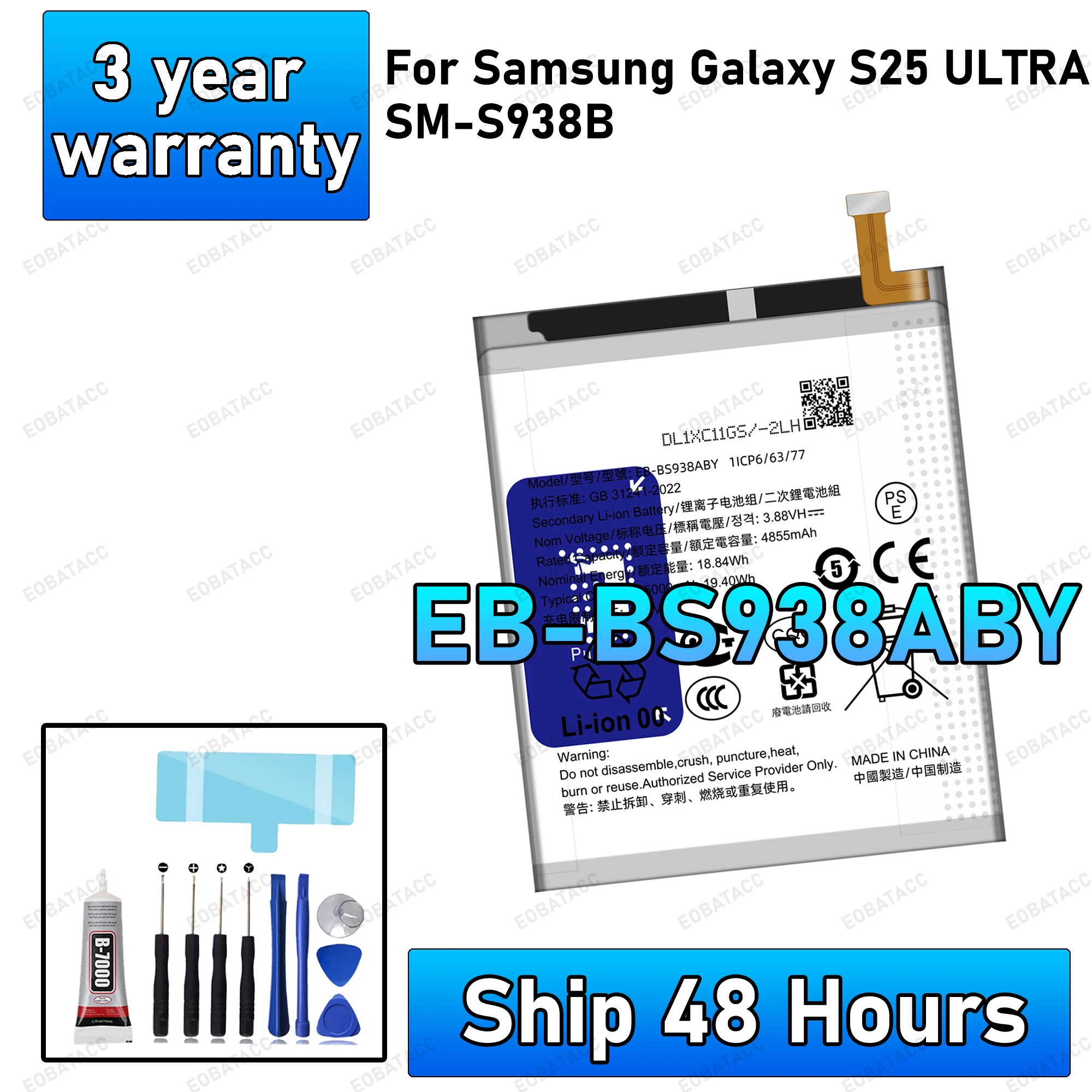 100% New High Quanlity EB-BS938ABY Battery For Samsung Galaxy S25 ULTRA/SM-S938B Replacement Batteries batteria+Free tools