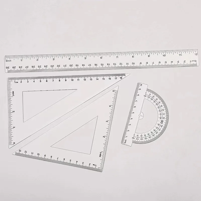 Conjunto de desenho triângulo ângulo reto isósceles triângulo sólido semi-círculo oco régua transferidora semi-círculo