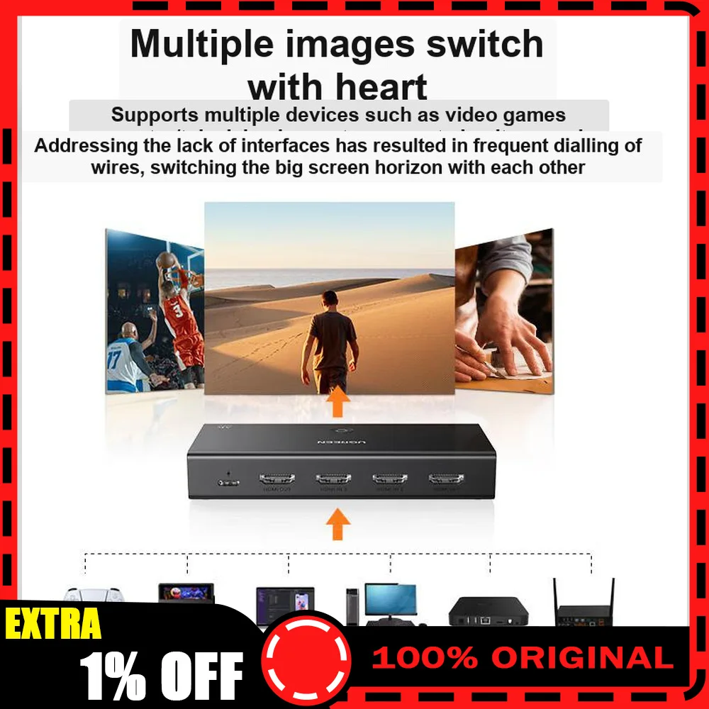 UGREEN CM598 90800 HDMI 2.0 Switch 3 in 1 Out 4K 60Hz Video Selector for TV Monitor Game Console