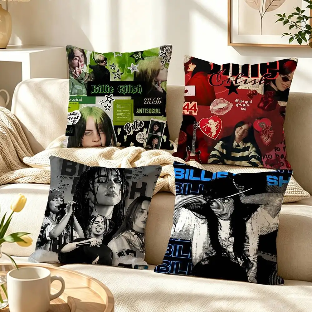 Music Artist B-Billie Eilish  Pillow Case Pattern Printed Pillowcase For Living Room Sofa Cushion Cover