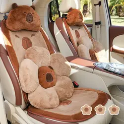 Winter Atmosphere Cartoon Capybara Car Headrest Brown Comfort Car Seat Decoration Plush Cute Plush Seat Cushion Headrest