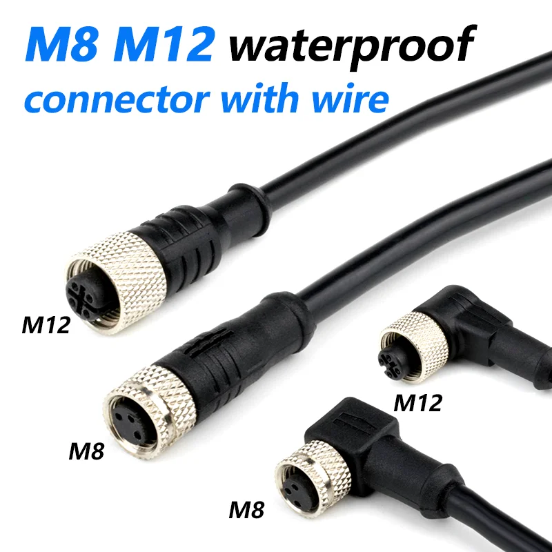 M8 M12 4 Pins Sensor Connector PVC Electrical Aviation Connectors 2M 5M Male Female Type Waterproof Socket Plug