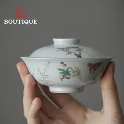 Retro Moon Butterfly Ceramic Tea Tureen Boutique Japanese High-footed Tea Bowl Tea Maker Cover Bowl Household Kung Fu Tea Set