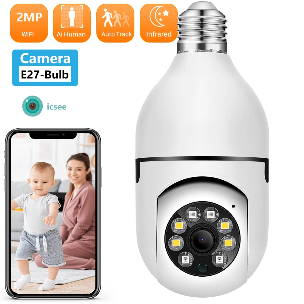 E27 Indoor Surveillance Bulb Camera Full Color Night Vision Automatic Human Tracking Zoom Security Monitor Wifi Baby Monitor