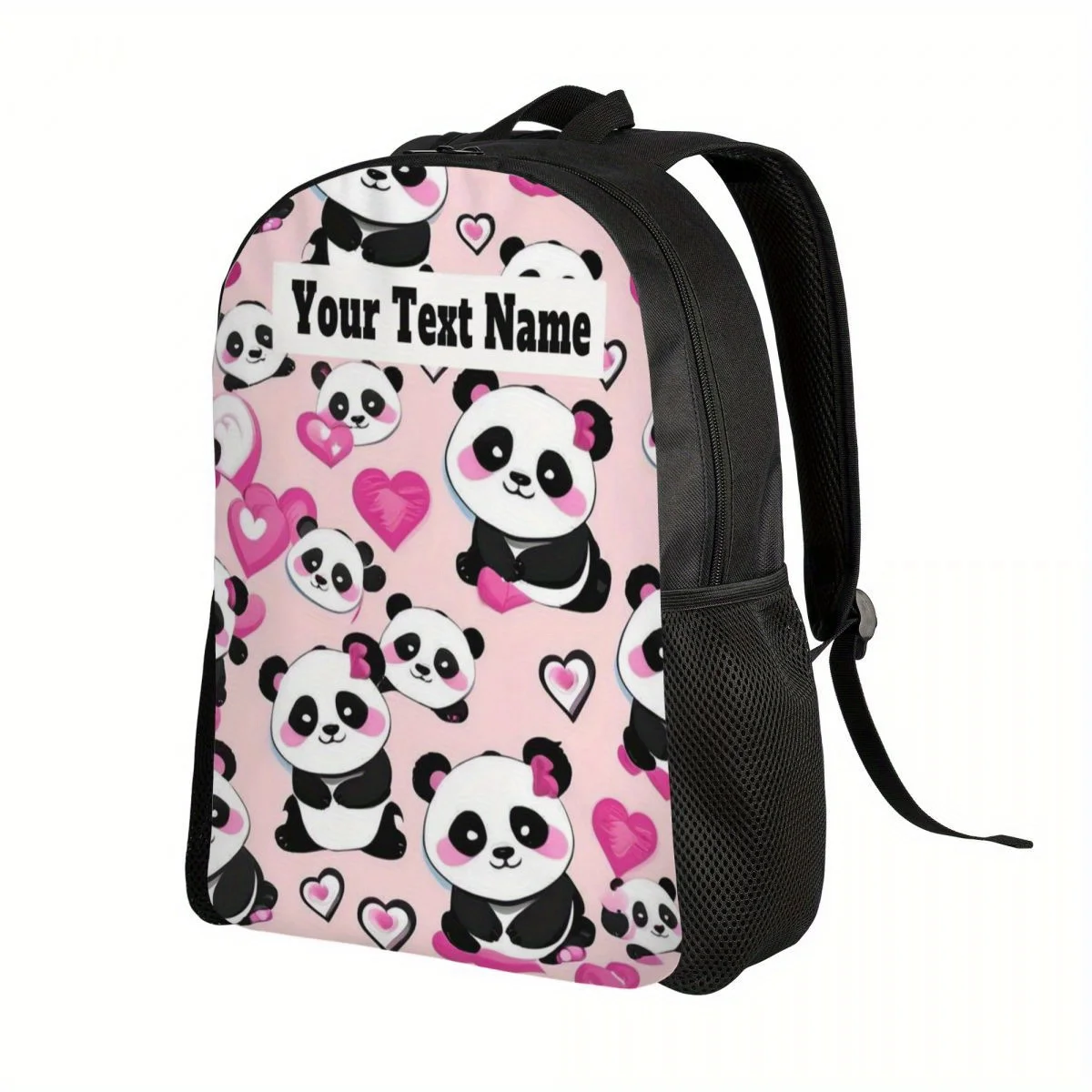 Personalized Panda Backpack - Customizable Large Capacity Travel Laptop Bag with Zipper Closure, Hand Washable Polyester Lining,