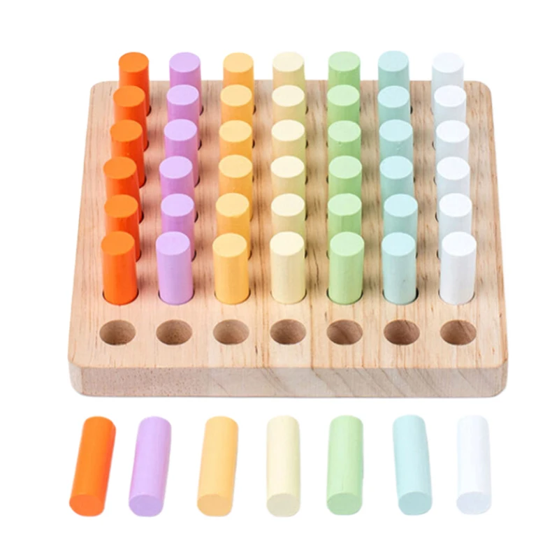 Stimulating Montessori Wooden Colorful Plugboard Toy for Children; Perfect for Hand-eye Coordination Training.