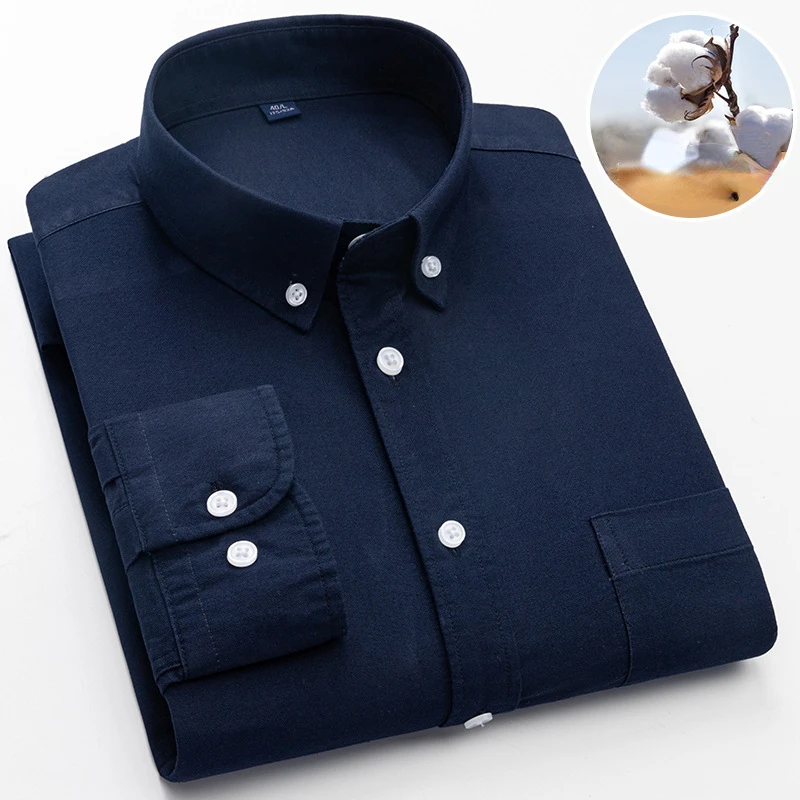 

2023 New Autumn Oxford Long Sleeve Business Dress Shirt Men Loose Korean Handsome Casual Blue White Striped Shirt 100% Cotton