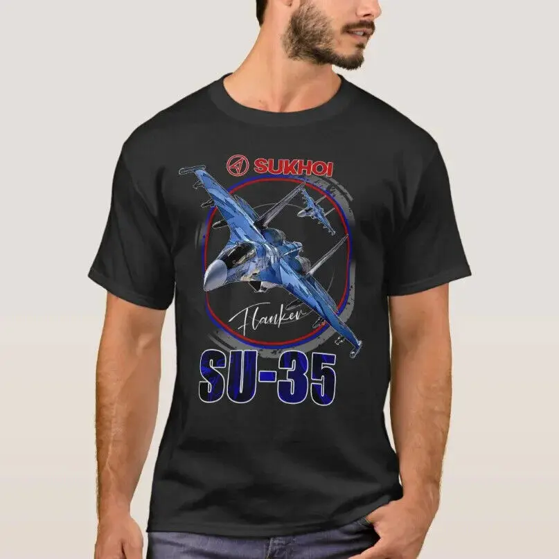 Russian Sukhoi Su-35 Super Flanker Fighter T-Shirt 100% Cotton O-Neck Summer Sho