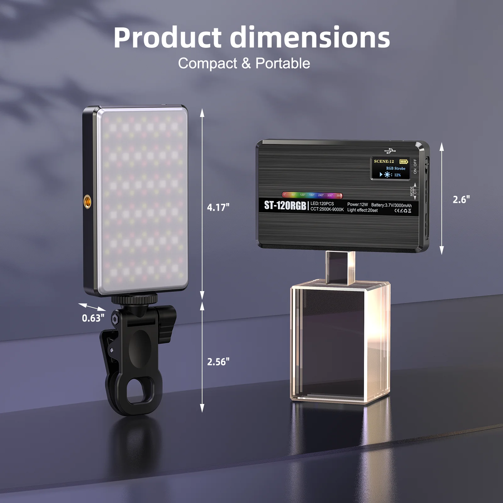 ST-120 RGB LED Camera Light Full Color Output Video Lamp Kit Dimmable 2500K-9000K Bi-Color Panel Light