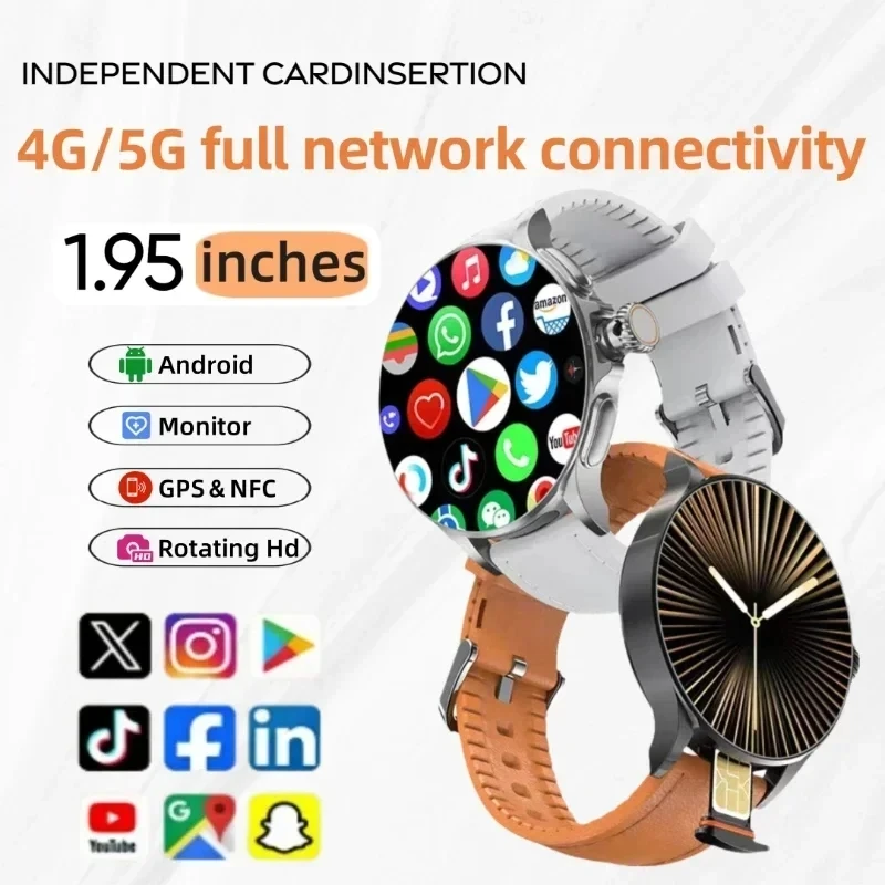 

Умные часы GT200 с большим экраном Amoled диаметром 1,95 дюйма 190 ° Вращающаяся камера, GPS-позиция, мониторинг здоровья, Android, умные часы для мужчин