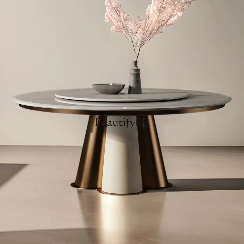 

Kari ice jade round natural marble dining table simple modern luxury stone dining table