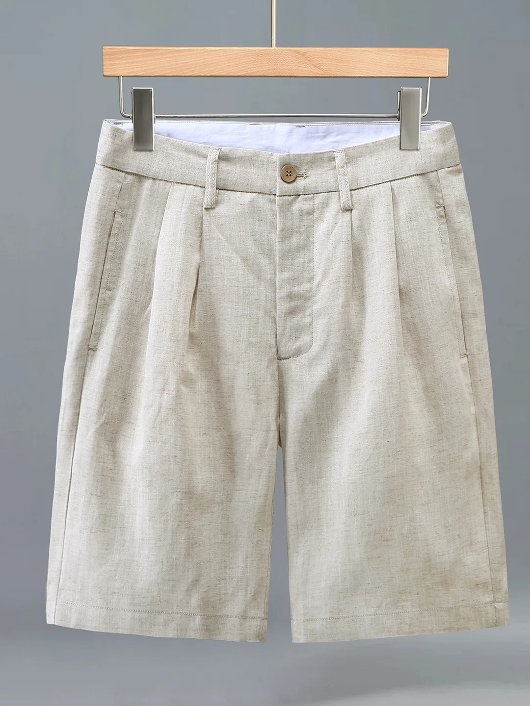 

Linen Blend Short Pants Men Summer Thin Breathable Casual Five-Quarter Beachwear Loose Fit Button Detail Low Waist