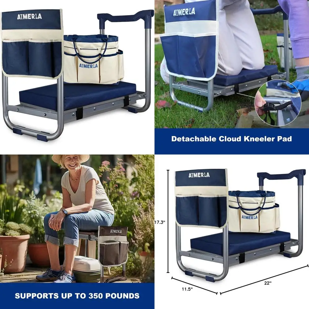 

K5 oldable Kneeler Seat - Heavy Duty (Detachable Cloud Kneeler Pad) - Garden Stool - 2 Large Tool Bags - Portable Bench or Indoo