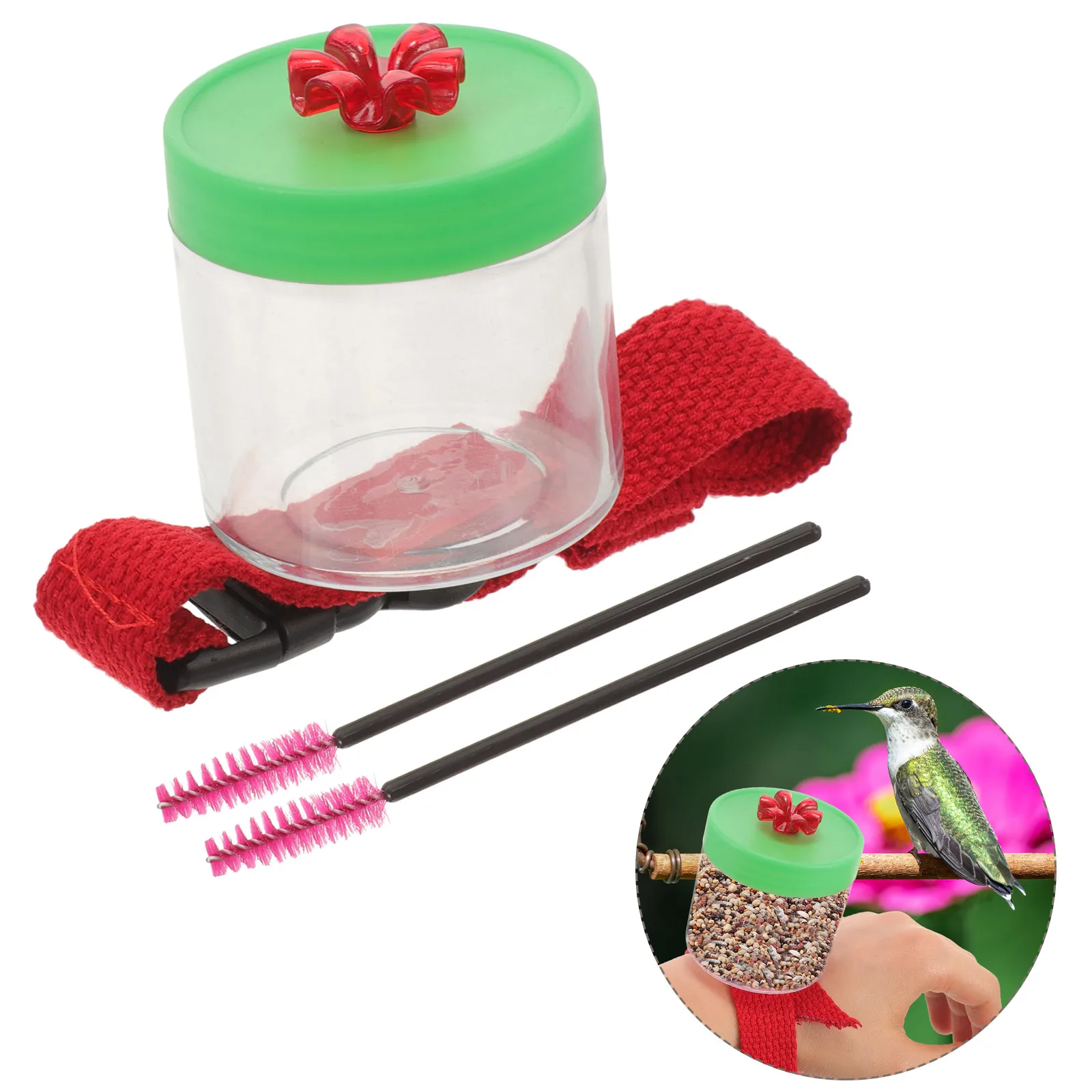 

Hummingbird Feeder Wristband Portable Hexagon Bracelet Plastic Hat Red Lightweight Easy Cleaning Observing Strap