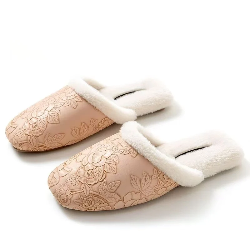 

Женские зимние новые кожаные хлопковые тапочки Baotou, нескользящие плюшевые теплые непромокаемые домашние тапочки на мягкой подошве, напольные тапочки