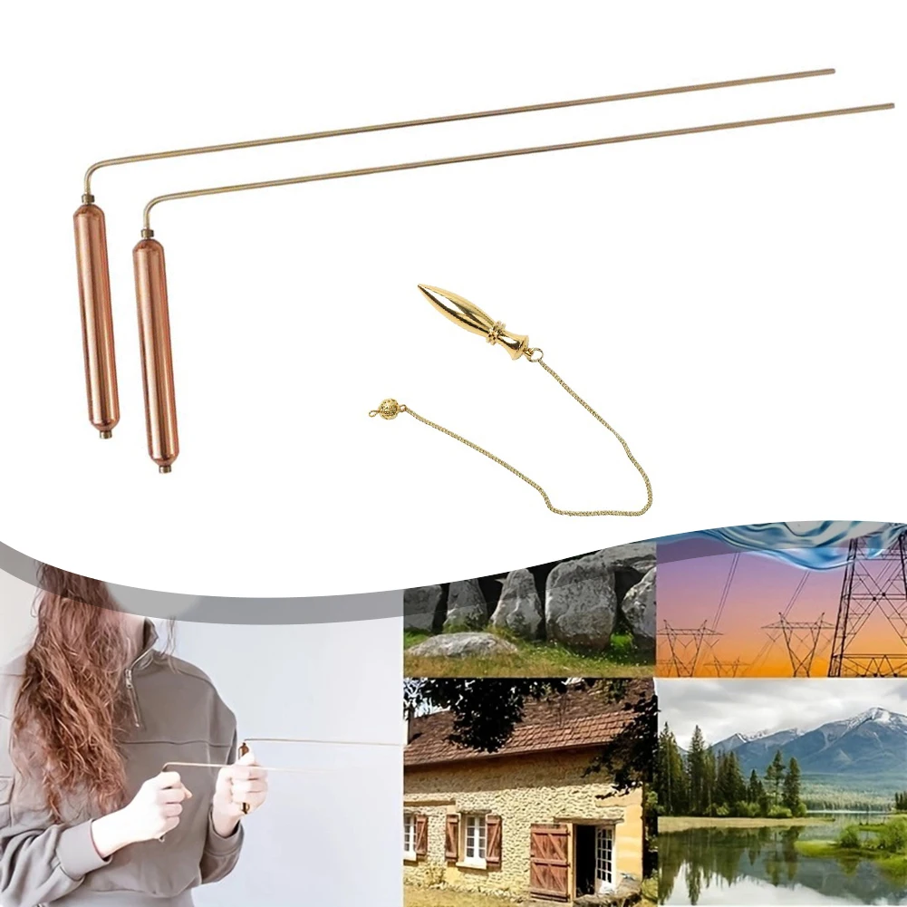 2PCS Copper Dowsing Rods Metal Detector With Pendulum For Treasure Hunting Gold Water Finding Geobiology Tools