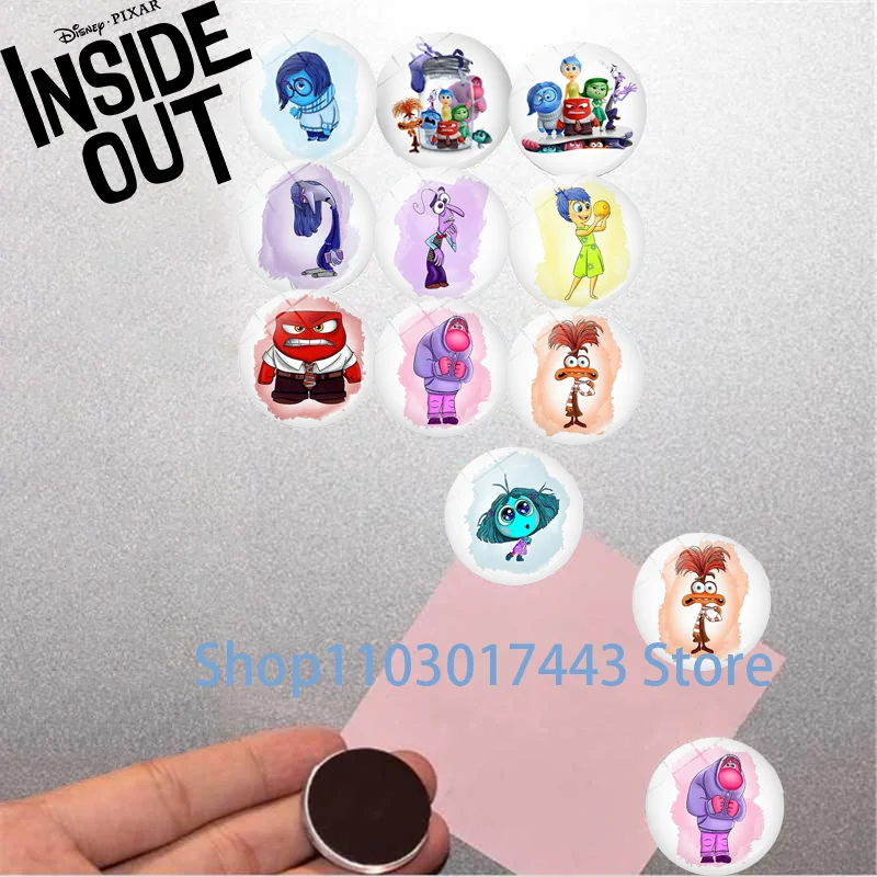 Disney Inside Out 2 Fridge Magnets Trinkets 25MM Crystal Glass Magnetic Tape Circular Creative Home Accessories Fridge Magnets