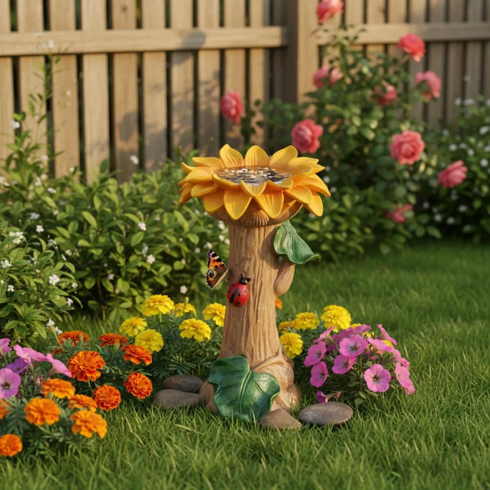Floral Bird Bath Decorative Floral Birdbath Resin Bird Feeder Easy to Clean Outdoor Decor Artisan-Made for Yard